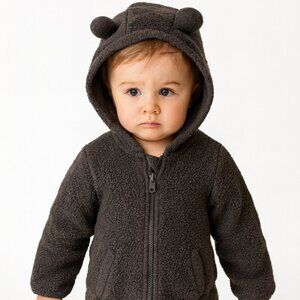 Old Navy Sherpa Bear Zip Up Hoodie Jacket Brown Toddler 3T